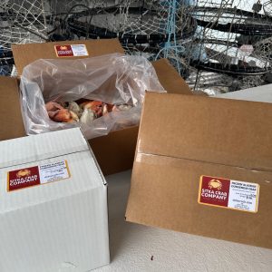 8 pounds Dungeness crab (12-14 clusters = appx. 8 pounds) feeds 5-6 hungry people crab are packed into a small box that snuggly fits in your 50# fish box